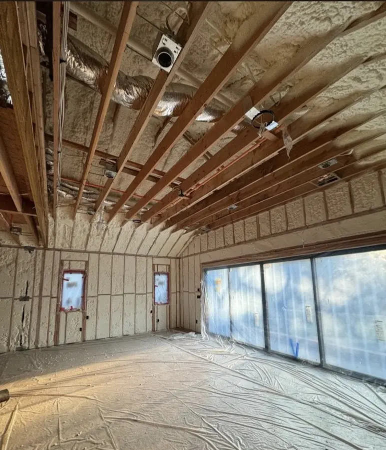 Interior walls and ceiling insulated with spray foam during new construction in Selma